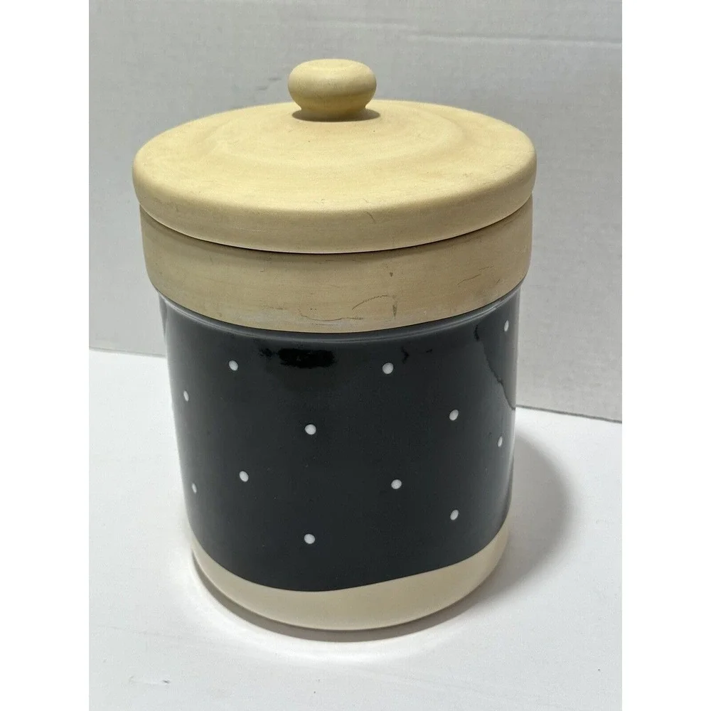 Happy Holidays Snowman Ceramic Canister Navy‎ Blue Christmas Cookie Jar 8.5in